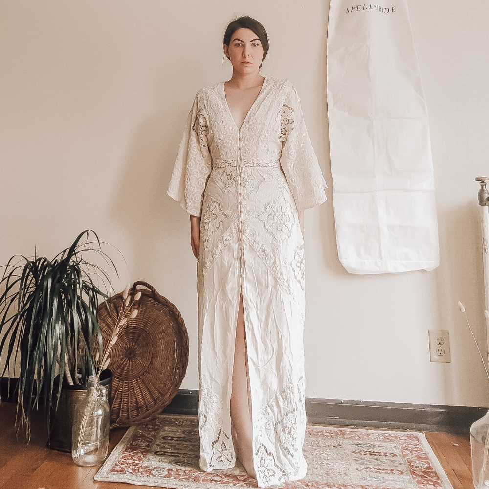 Free People FP BOHO Lace Maxi Dress Kimono Gown